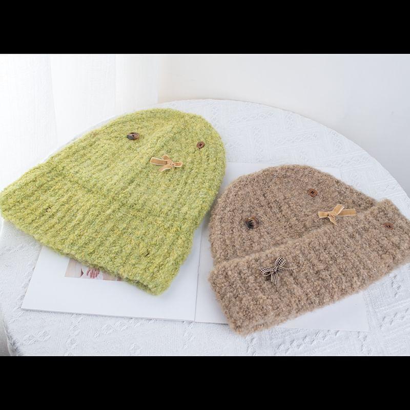 Ribbon Buttoned Knit Beanie Product Image