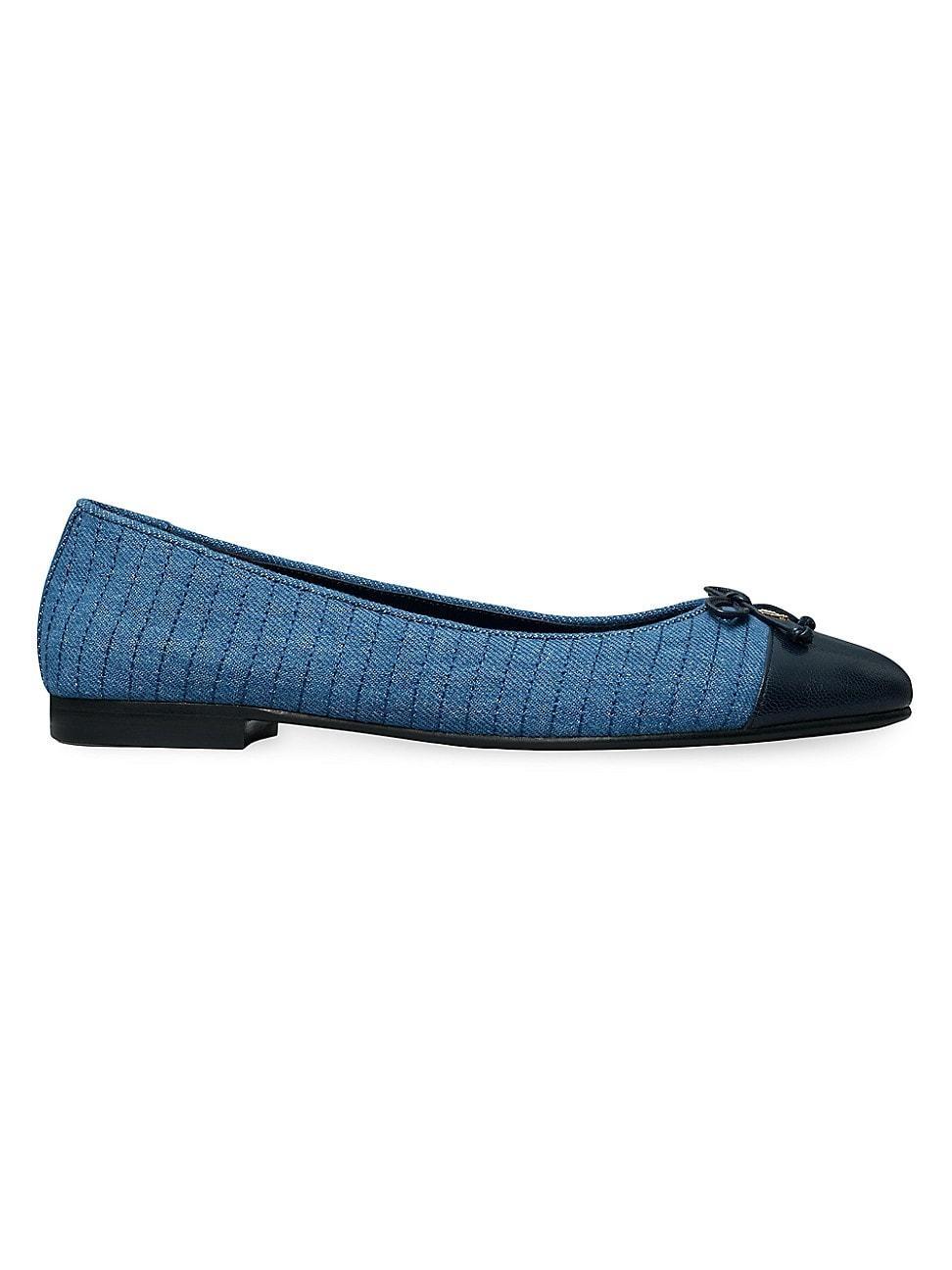 Womens Leather & Quilted Denim Cap-Toe Ballet Flats product image