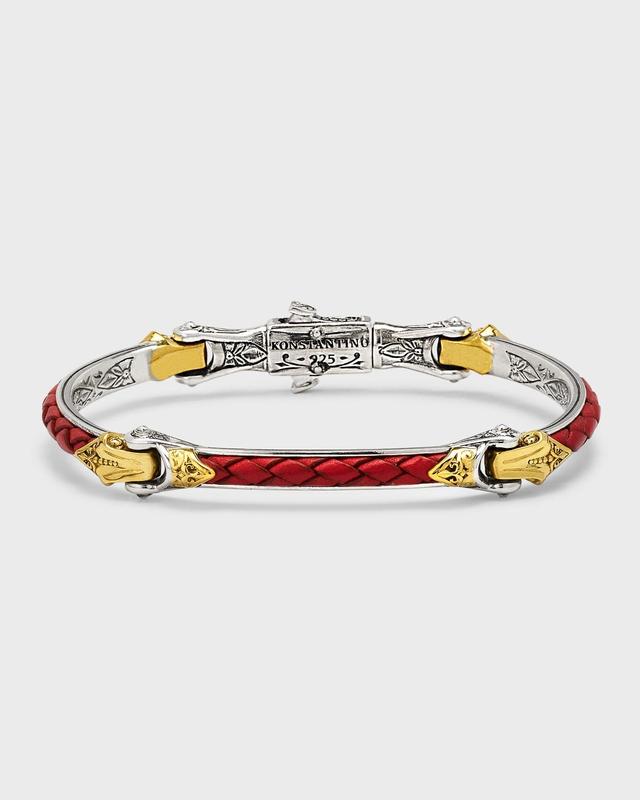 Mens Two-Tone Braided Leather Bracelet Product Image