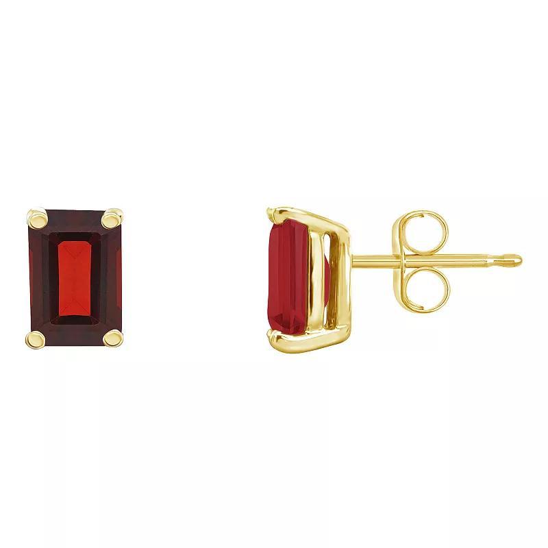 Celebration Gems 14k Gold Emerald Cut Garnet Stud Earrings, Womens, Red Product Image