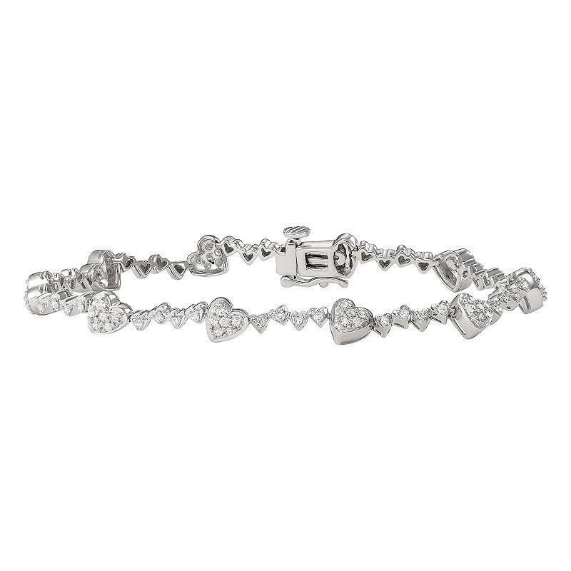 Sterling Silver 1 Carat T.W. Diamond Heart Link Bracelet, Womens Silver Tone Product Image