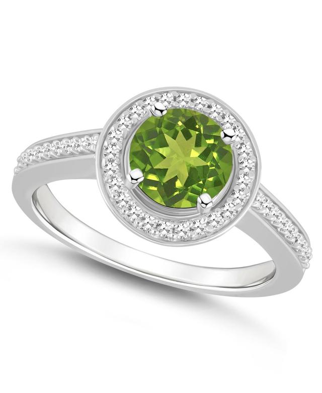 Celebration Gems Sterling Silver 7 mm Round Gemstone & 1/5 Carat T.W. Diamond Halo Ring, Womens Green Product Image