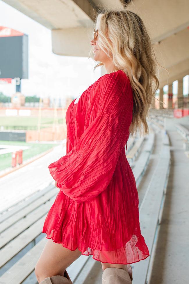 Bet On It Red Babydoll Long Sleeve Dress Product Image