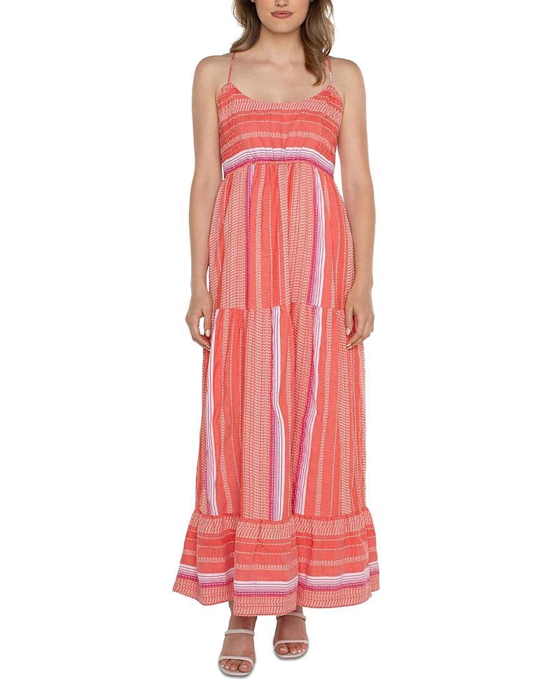 Liverpool Los Angeles Racer Back Tiered Maxi Dress with Smocking Multistripe) Women's Dress Product Image