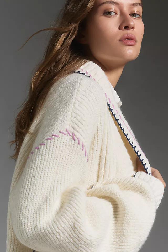 Maeve Collared Whipstitch Open Cardigan Sweater Product Image