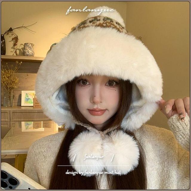 Patterned Faux Fur Knit Hat Product Image