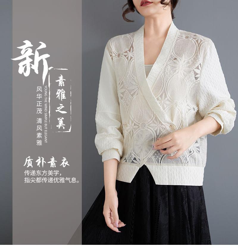 V-Neck Floral Embroidered Double-Breasted Jacket Product Image