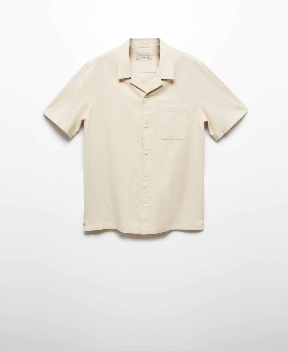 Mango Mens Short Sleeve Cotton Linen Shirt Product Image