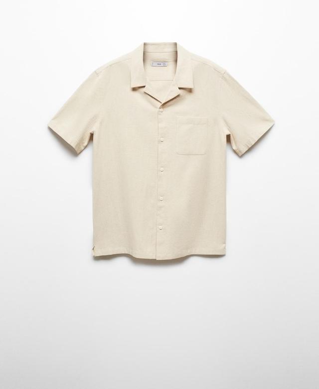 MANGO MAN - Short sleeve cotton linen shirt beigeMen Product Image