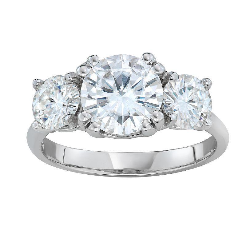 14K White Gold 3 1/10 Carat T.W. Lab-Created Moissanite Three-Stone Ring, Womens Product Image