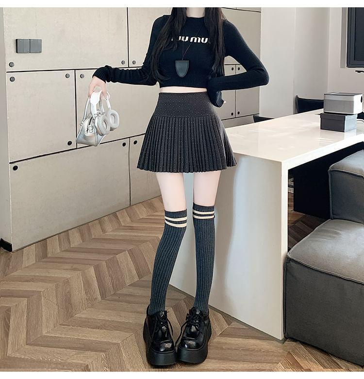 High Rise Dotted Accordion Pleated Mini A-Line Skirt Product Image