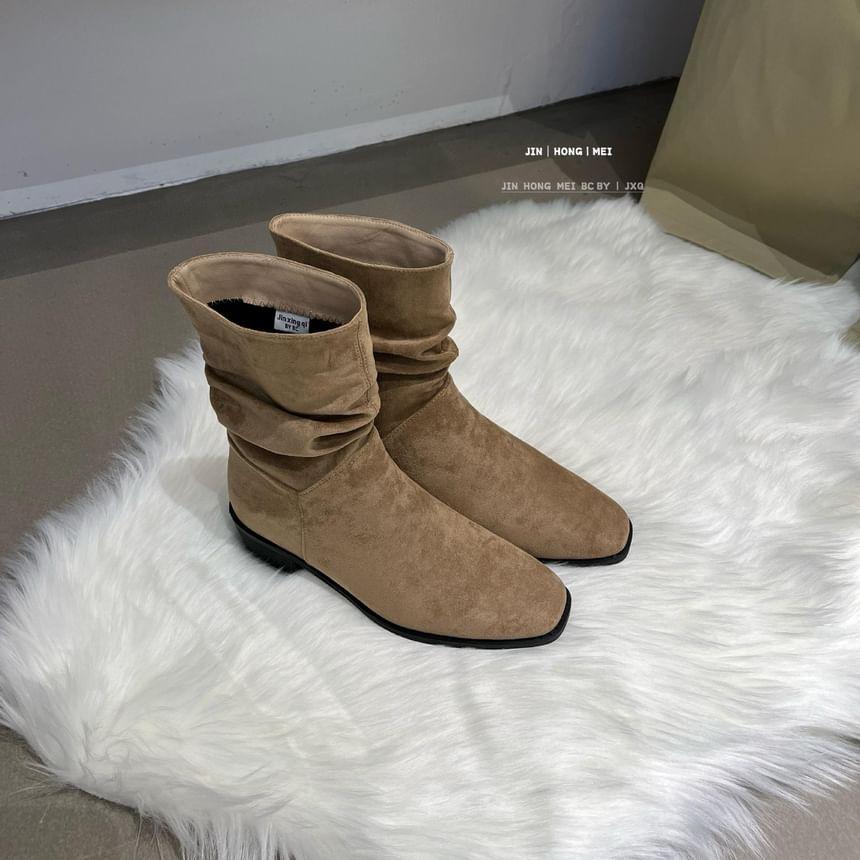 Chunky Heel Plain Ruched Short Boots Product Image