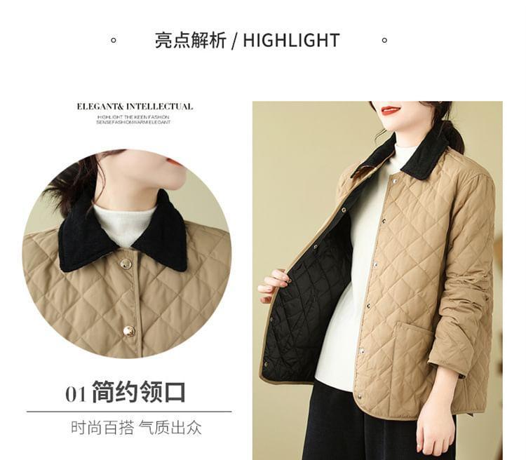 Contrast Collar Quilted Button-Up Jacket Product Image