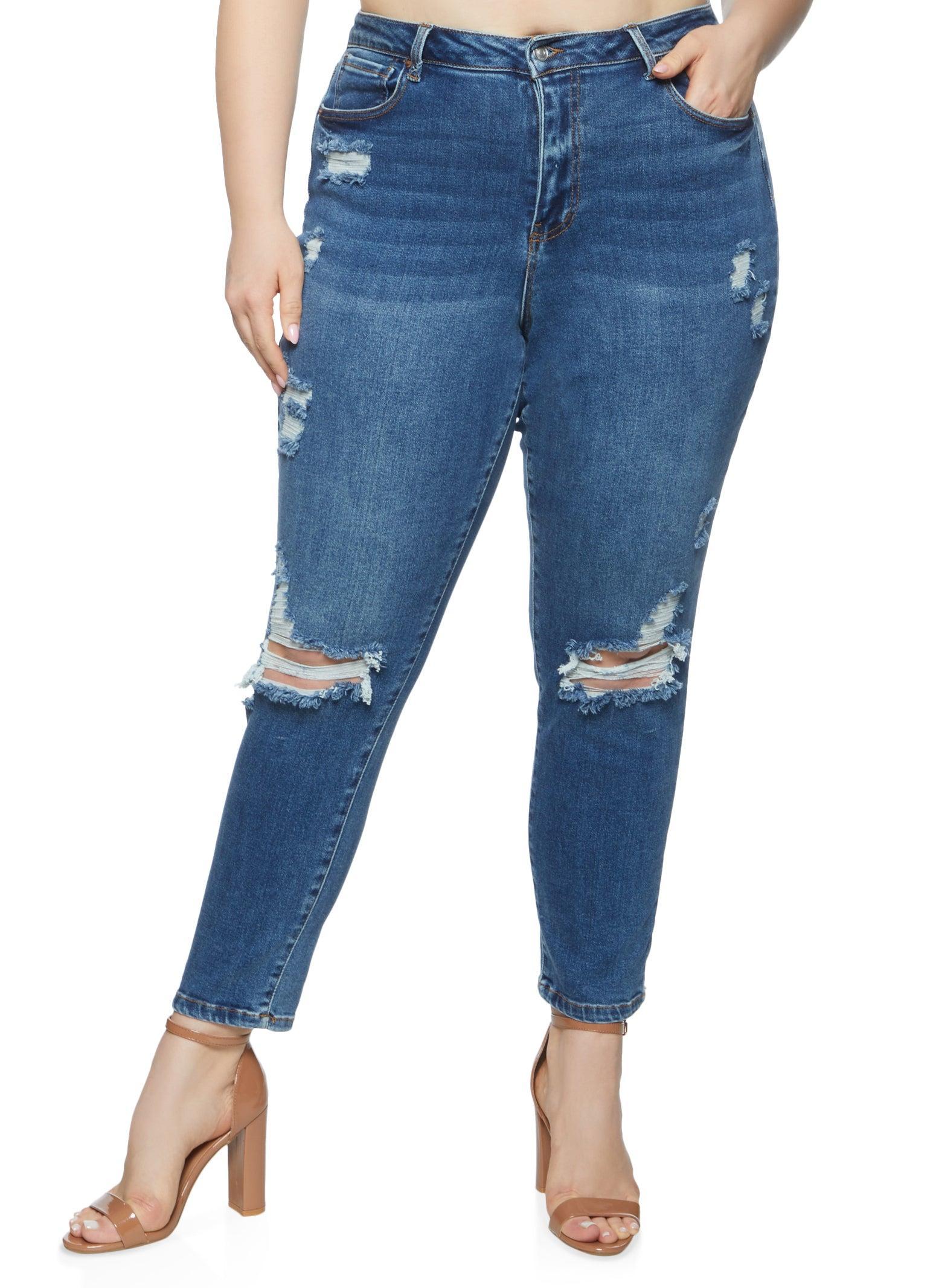 Womens Plus Size WAX Ripped Knee Skinny Jeans product image