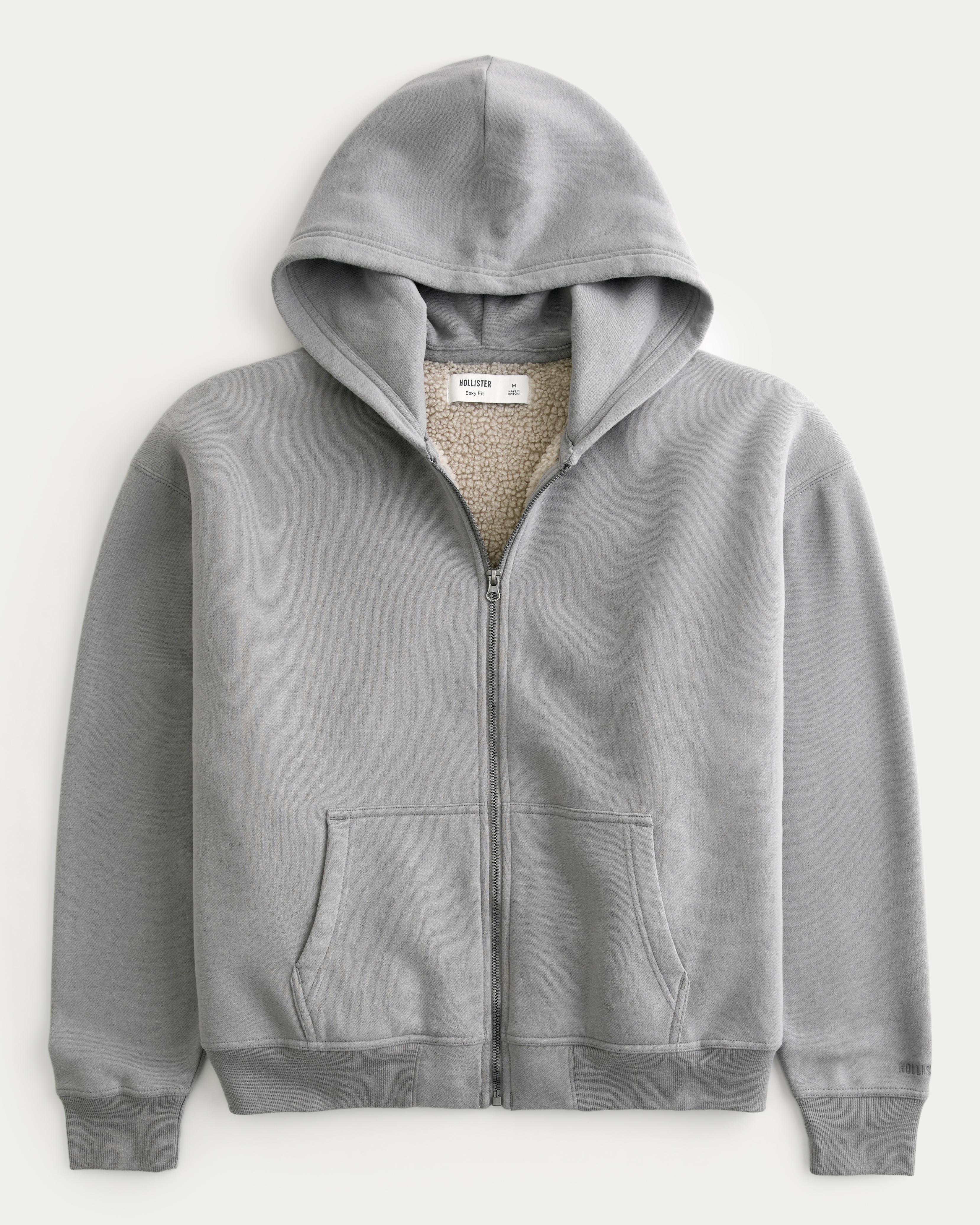 Boxy Faux Shearling-Lined Zip-Up Hoodie Product Image