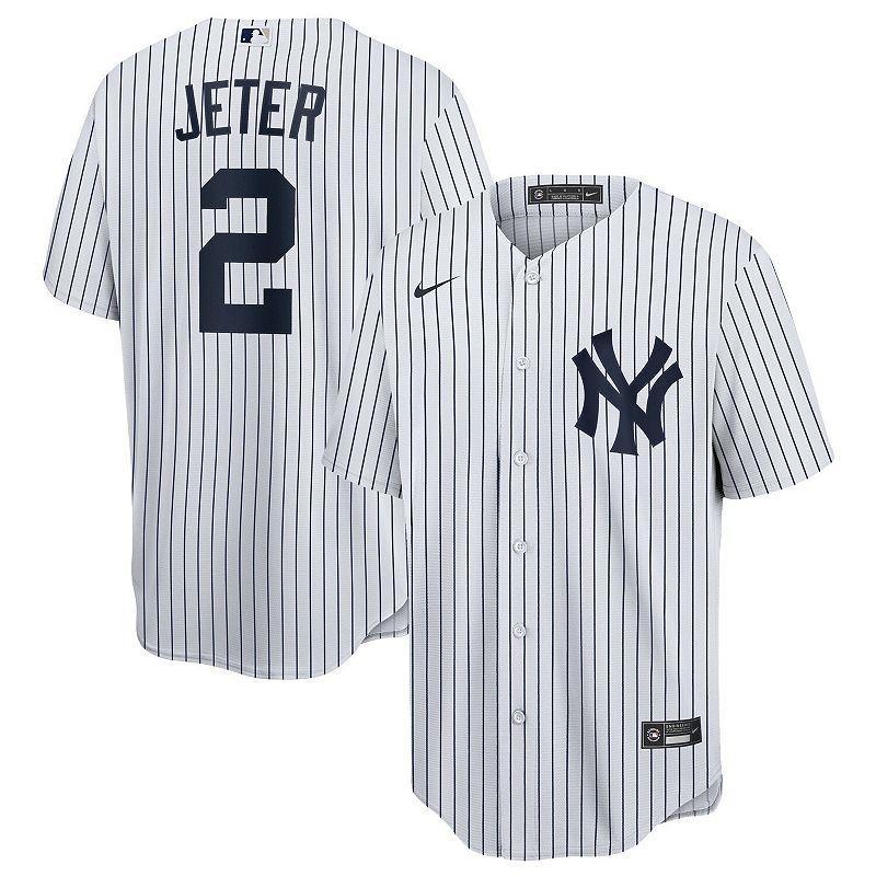 Nike Mens New York Yankees Coop Derek Jeter Player Replica Jersey - White/Navy Product Image