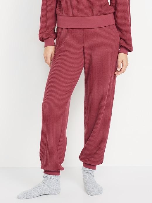 High-Waisted Waffle Lounge Joggers Product Image