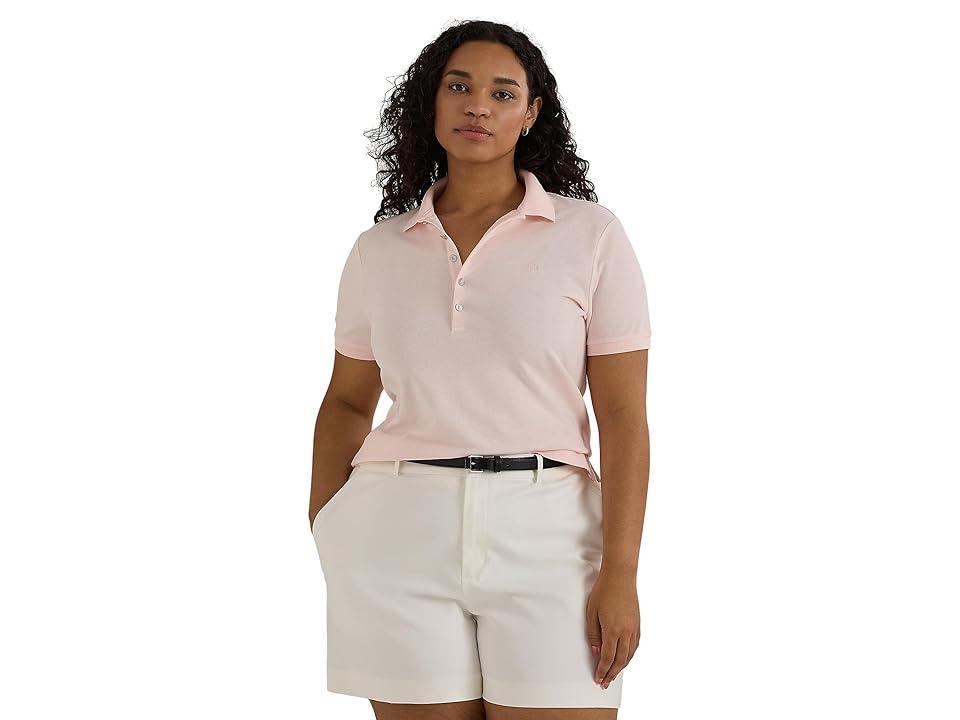 LAUREN Ralph Lauren Plus-Size Stretch Pique Polo Shirt Opal) Women's Clothing Product Image