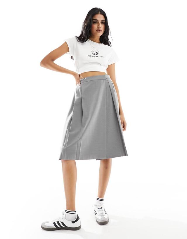 ASOS DESIGN tailored pleated midi skirt in gray Product Image