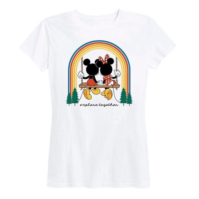 Disneys Mickey & Minnie Mouse Womens Explore Together Rainbow Graphic Tee Grey Gray Product Image