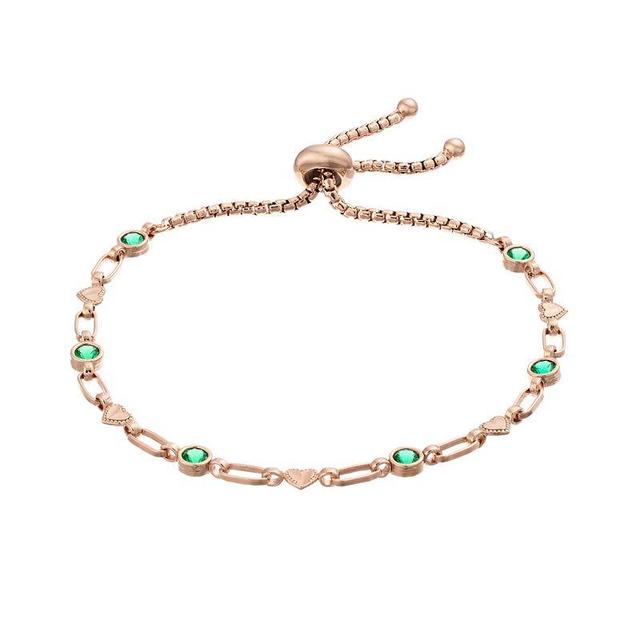 Kristen Kesho Sterling Silver Lab-Created Emerald & Heart Link Adjustable Bolo Bracelet, Womens Gold Tone Product Image