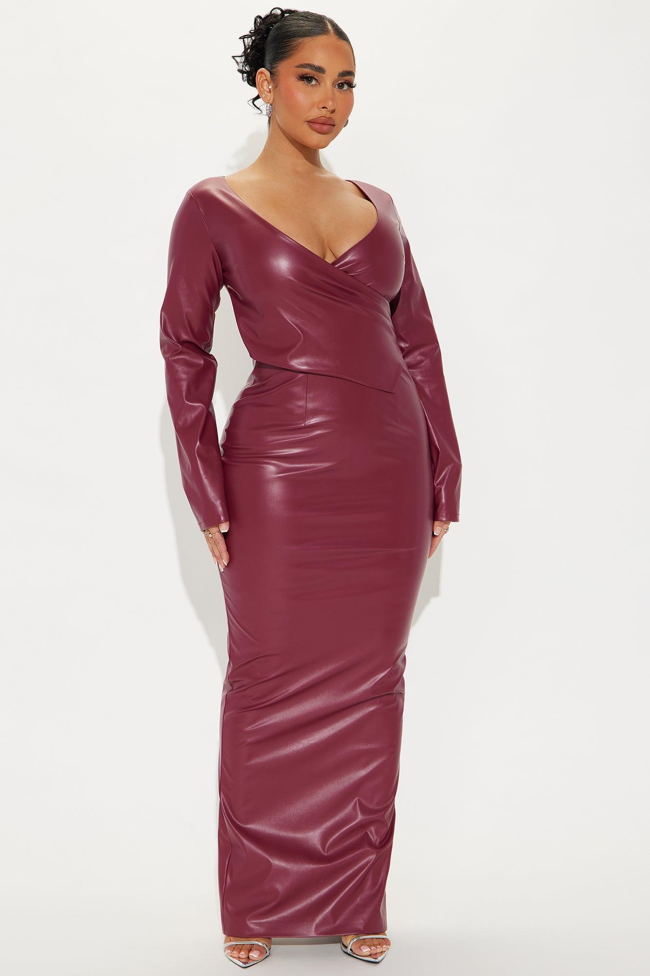 Margot Faux Leather Maxi Dress - Burgundy Product Image