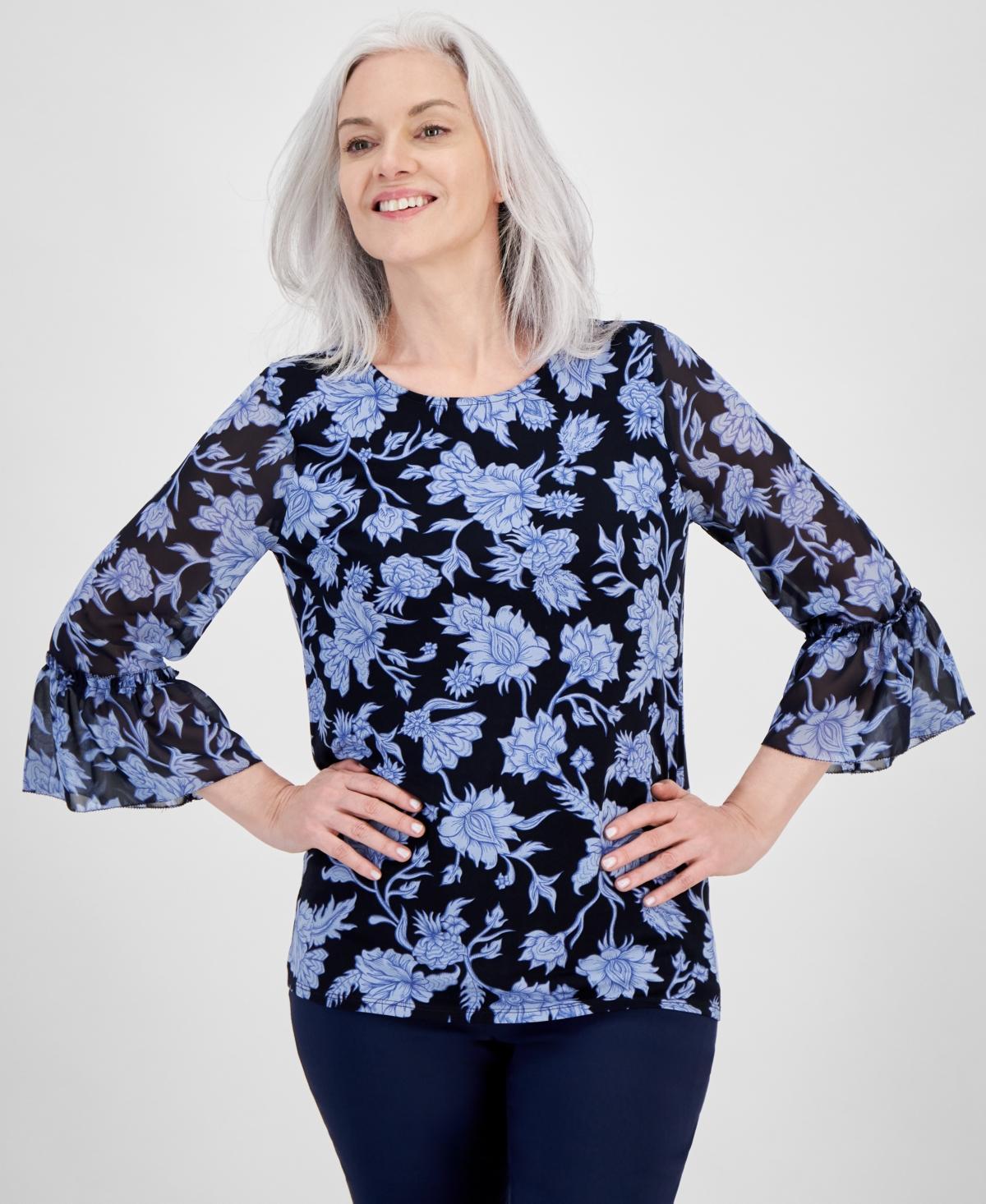 Jm Collection Womens Printed Ruffled-Sleeve Top, Created for Macys Product Image