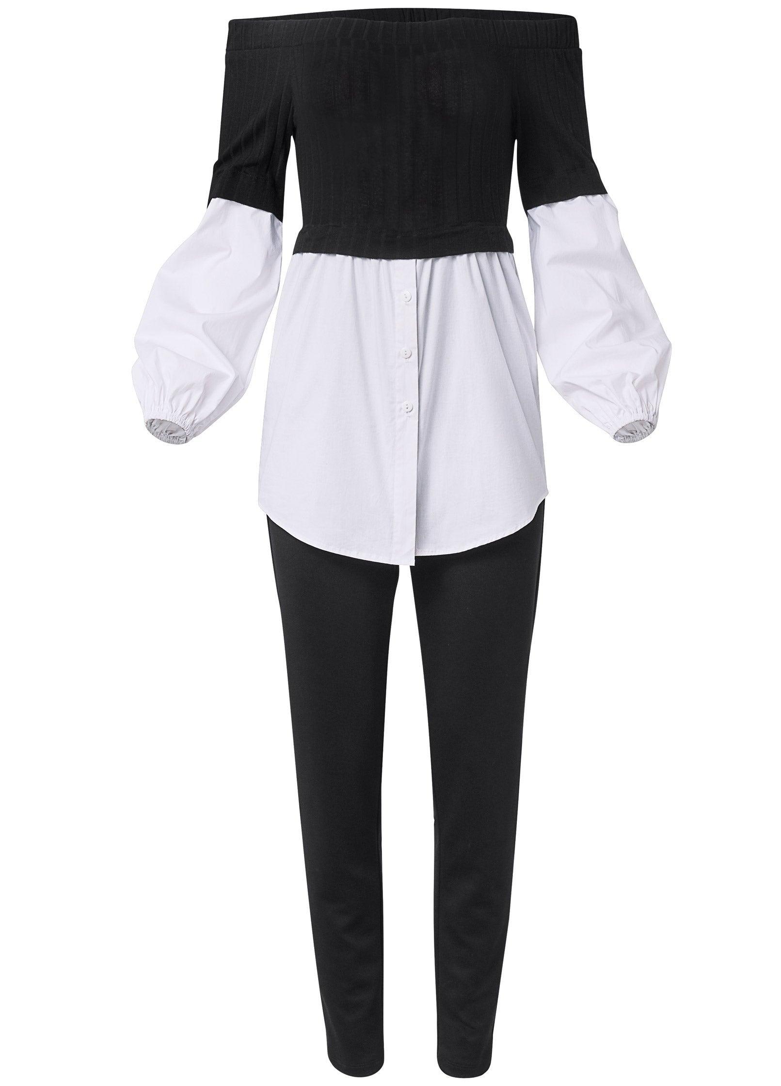 Layered Shirting Jumpsuit - Black & White Product Image