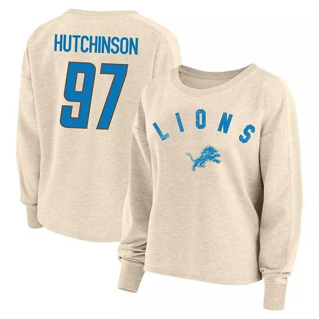 Fanatics Womens Aidan Hutchinson Oatmeal Detroit Lions Plus Size Name Number Crew Pullover Sweatshirt Product Image