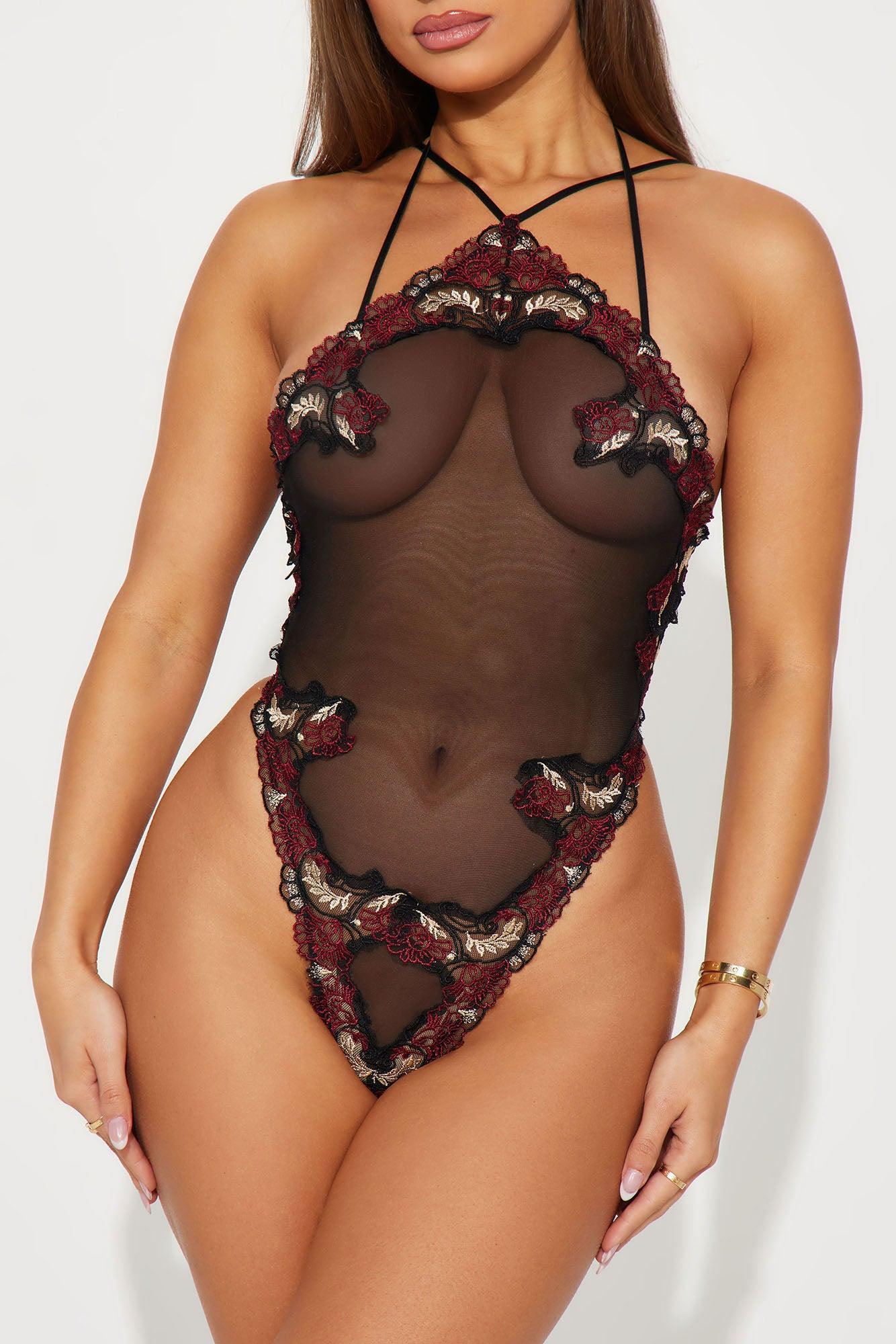 Je T'aime Embroidered Mesh Teddy - Black/combo Product Image