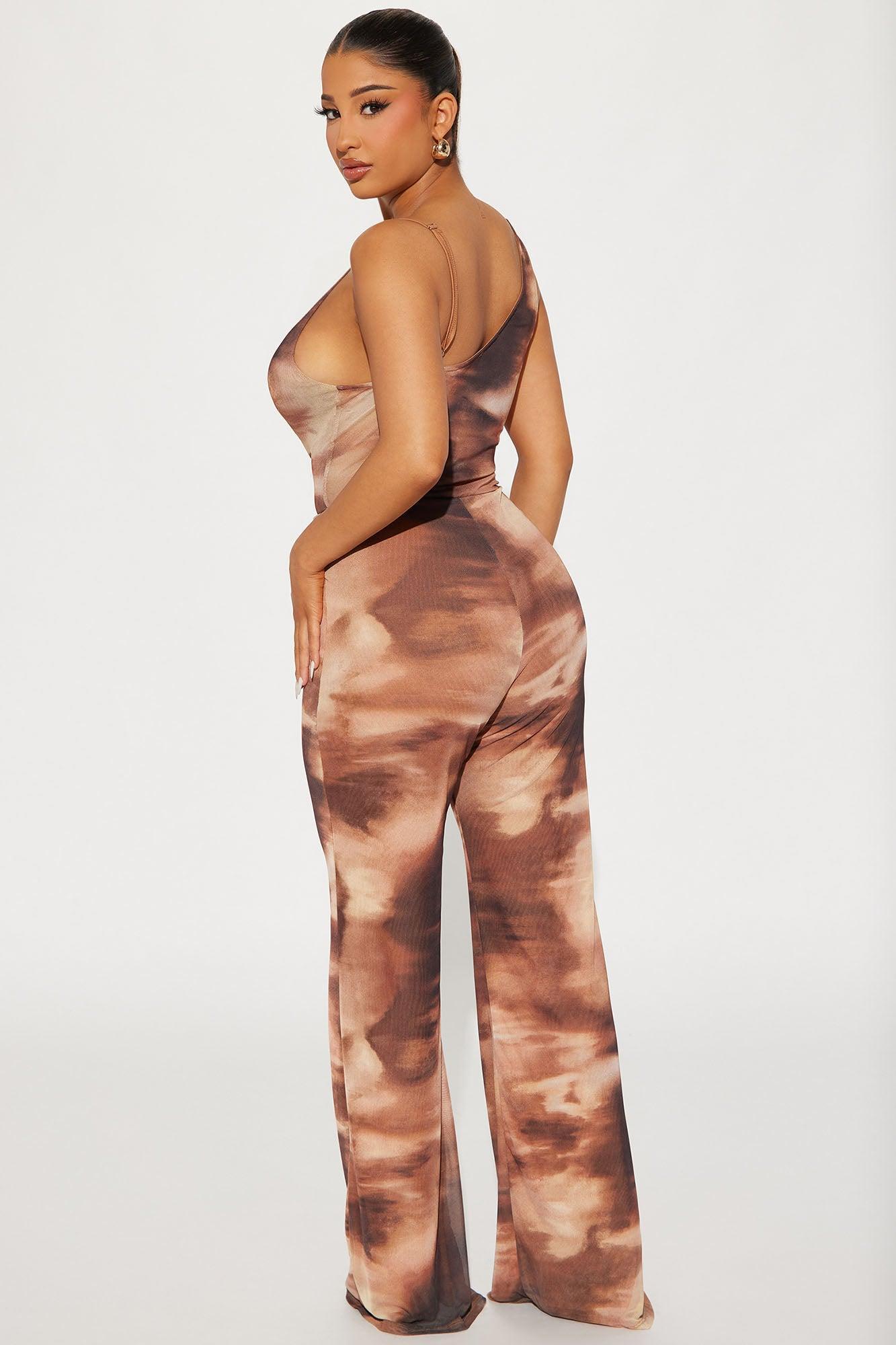 Got To Be Real Mesh Jumpsuit - Brown/combo Product Image