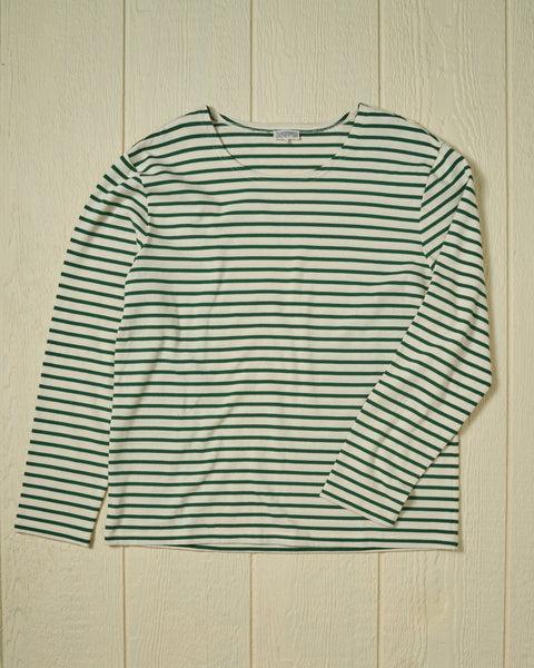 Men’s Breton Stripe Boatneck Tee in Off White/Hunter Green Product Image