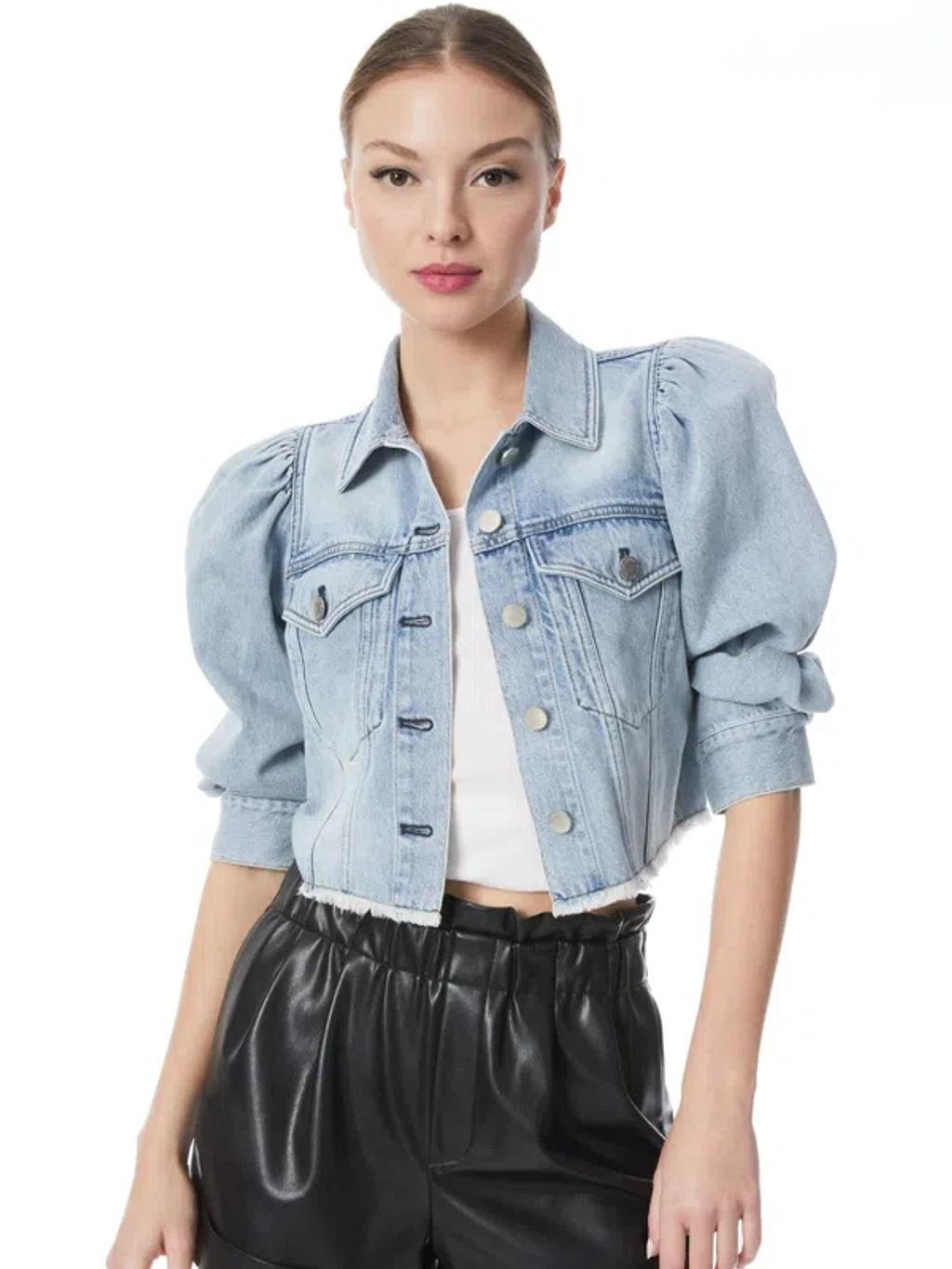 ALICE AND OLIVIA Lana Puff Sleeve Denim Jacket In Rockstar Blue product image