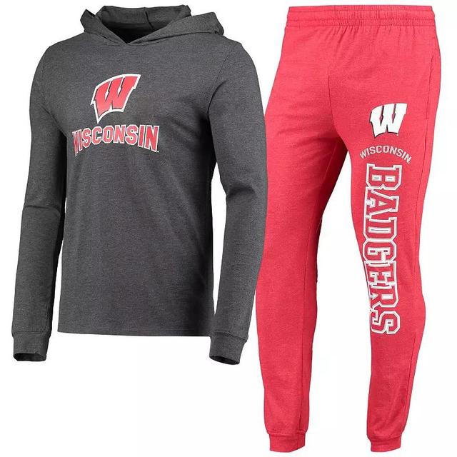 Mens Concepts Sport Heathered /Heathered Charcoal Wisconsin Badgers Meter Long Sleeve Hoodie T-Shirt & Jogger Pants Set Product Image