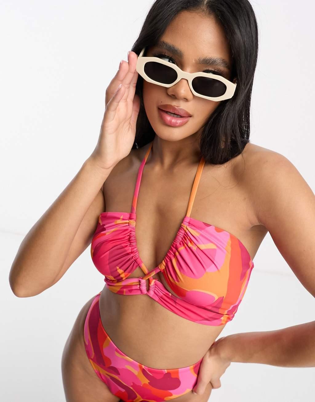 ASOS DESIGN mix and match keyhole cross neck bikini top in abstract swirl print  Product Image