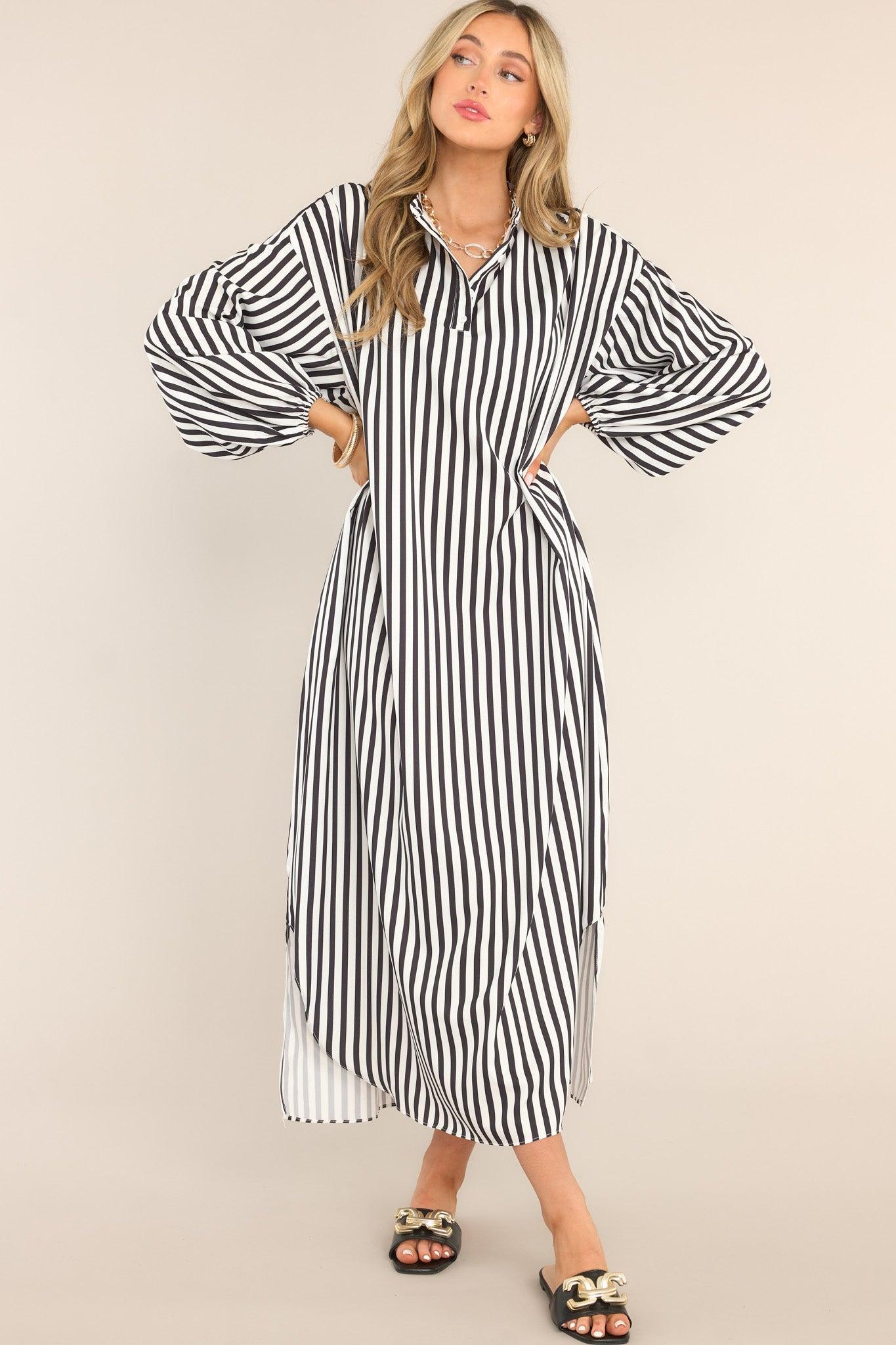 Make Haste Black & White Striped Dress Product Image