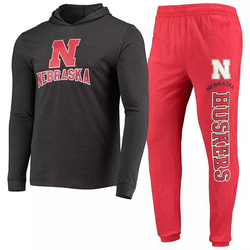 Mens Concepts Sport Scarlet/Charcoal Nebraska Huskers Meter Long Sleeve Hoodie T-Shirt & Jogger Pants Sleep Set Product Image