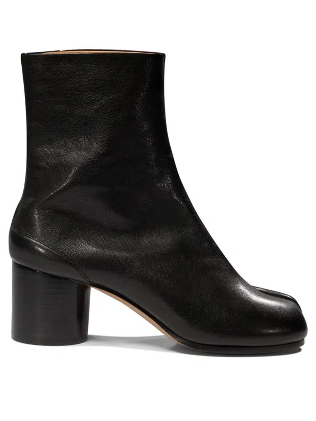 Black Leather Tabi Ankle Boots In T8013 Black Product Image