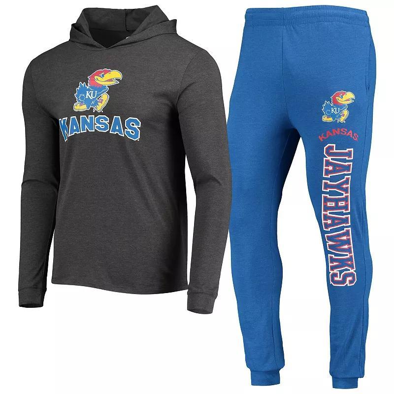 Mens Concepts Sport Royal and Charcoal Kansas Jayhawks Meter Long Sleeve Hoodie T-shirt and Jogger Pants Sleep Set - Royal Product Image