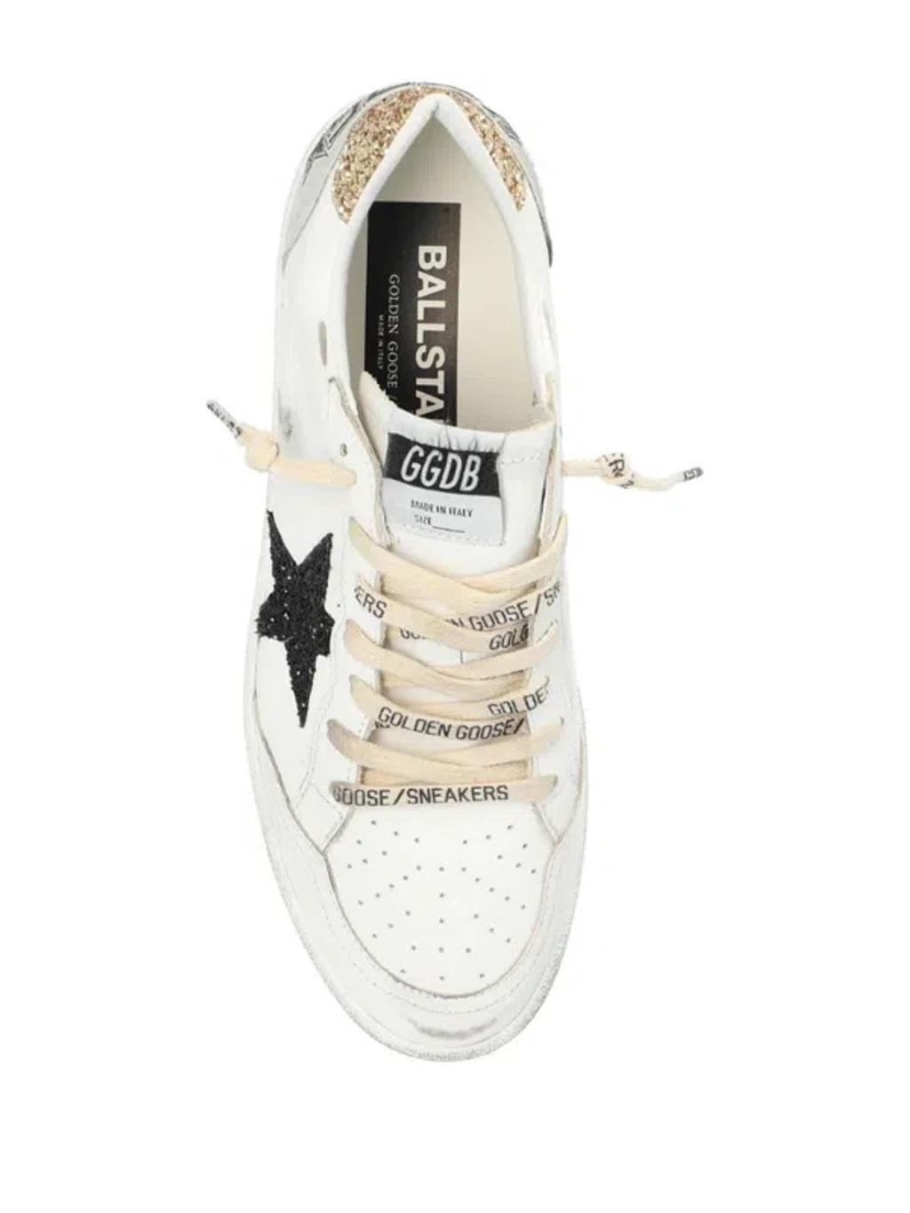 GOLDEN GOOSE Ball Star Sneakers In White Calf Leather With Glitter Details Product Image