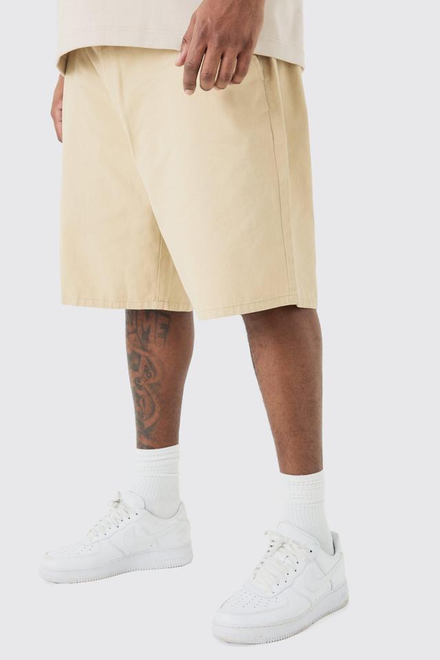 Plus Fixed Waist Relaxed Fit Shorts In Stone | boohooMAN USA Product Image