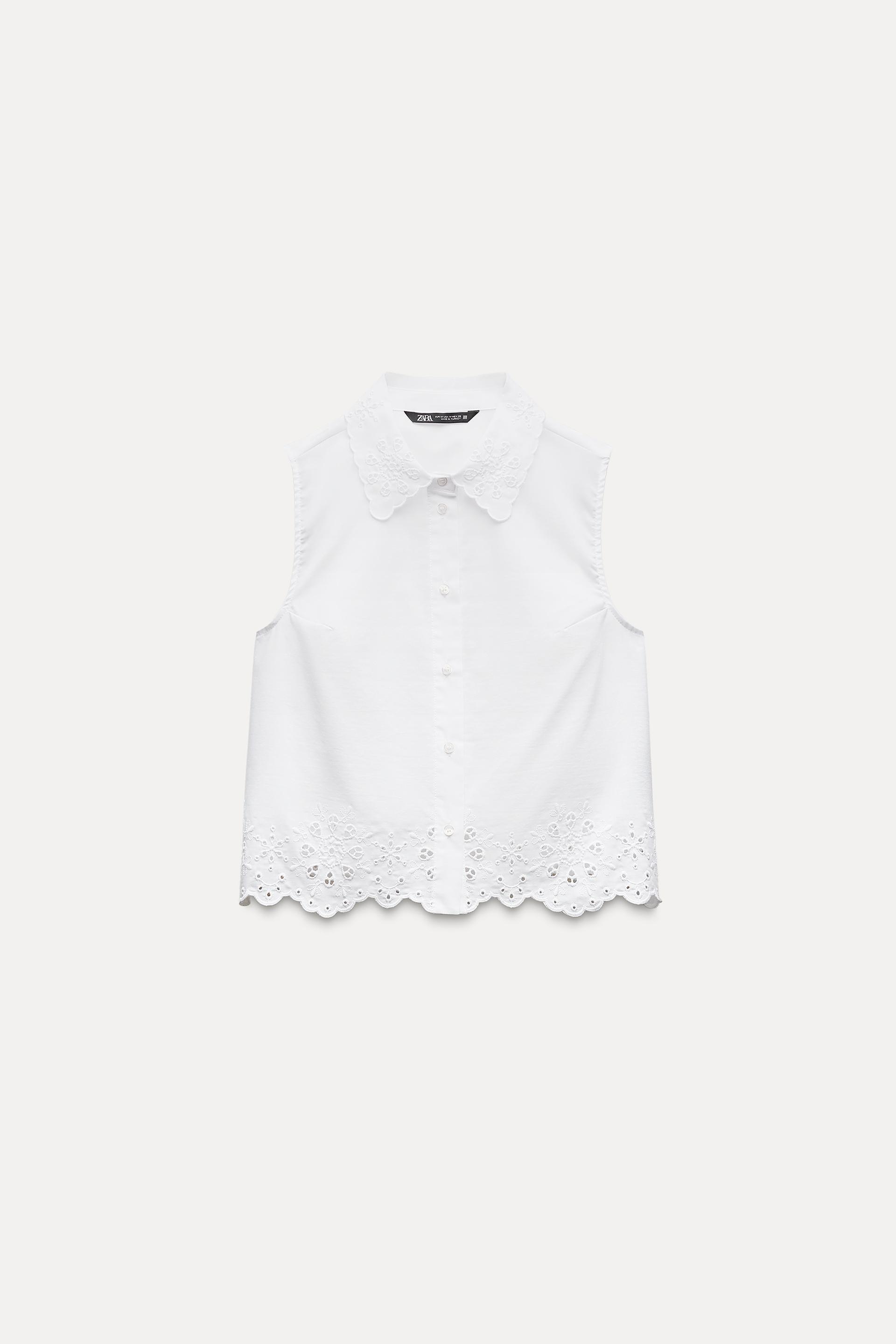 EMBROIDERED EYELET CROPPED SHIRT Product Image