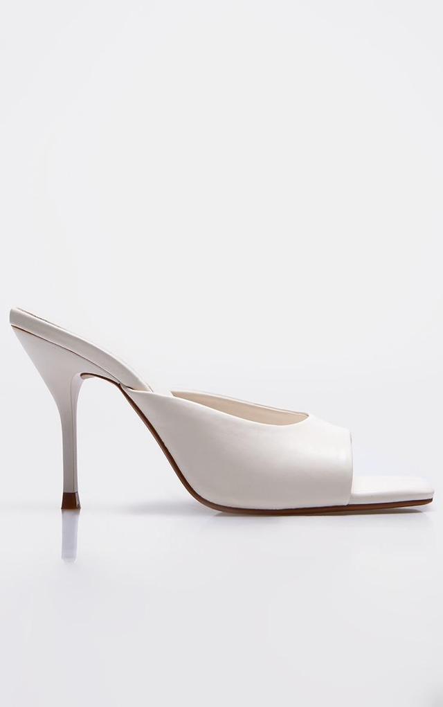 Cream Pu Square Toe High Stiletto Heeled Mules Product Image