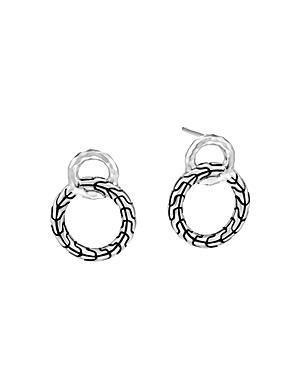 Womens Classic Chain Hammered Silver Interlinking Hoop Earrings - Sterling Silver Product Image