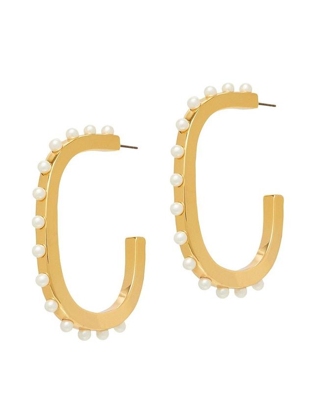 Lele Sadoughi Imitation Pearl Track Hoop Earrings in 14K Gold Plated Product Image