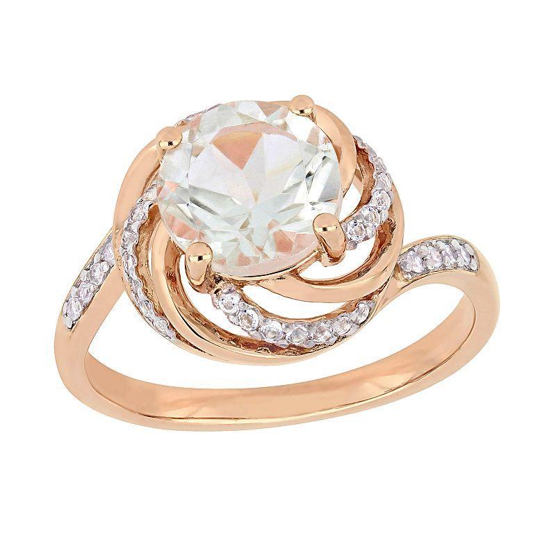 Stella Grace 18k Rose Gold Over Silver Green Quartz & White Topaz Halo Ring, Womens Product Image