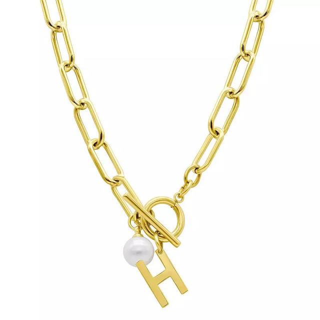 Adornia 14k Gold Plated Freshwater Cultured Pearl Initial Toggle Necklace, Womens Product Image