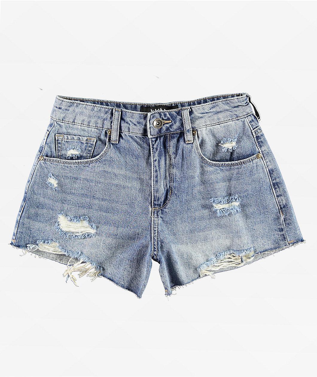 Empyre Weekend Festival Light Wash Blue Denim Cutoff Shorts Product Image