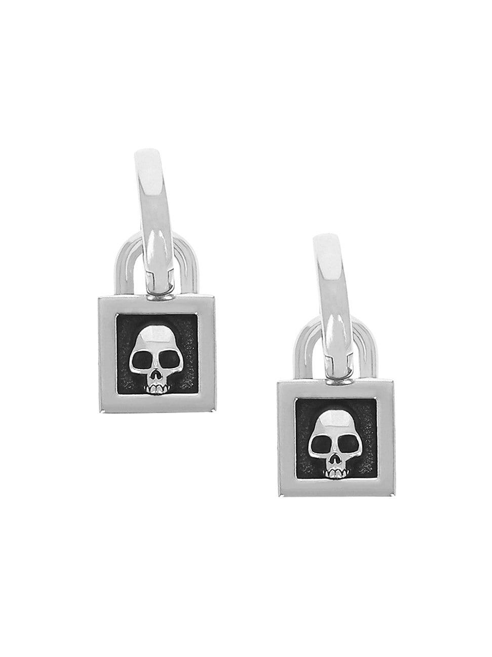 Mens Skull Padlock Hinged Sterling Silver Hoops Product Image