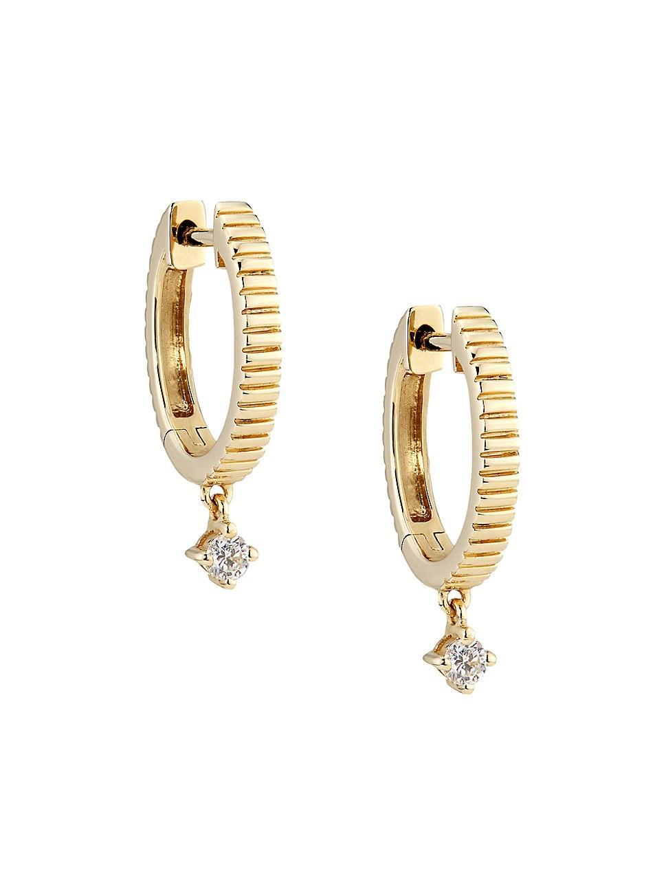 Womens 14K Yellow Gold & 0.10 TCW Diamond Huggie Hoop Earrings Product Image